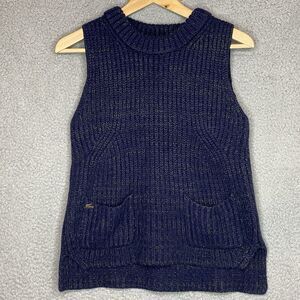 Lacoste Womens Blue Speckled Chunky Knit Sweater Vest Sz Small Asymmetrical Hem